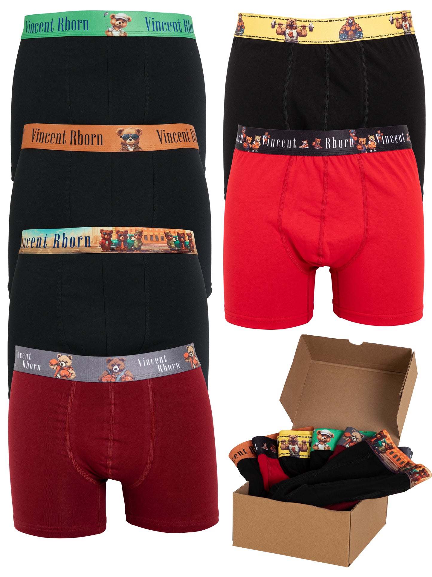 Vincent Rborn Erkek Pamuklu Esnek 6'lı Paket Boxer Teddy & Teddy Builder