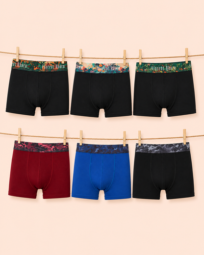 Vincent Rborn Erkek Pamuklu Esnek 6'lı Paket Boxer Tropicverse & Camouflage