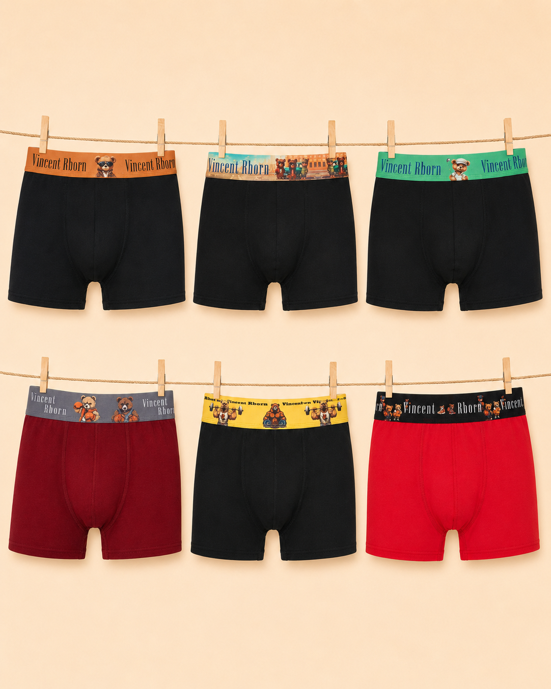 Vincent Rborn Erkek Pamuklu Esnek 6'lı Paket Boxer Teddy & Teddy Builder